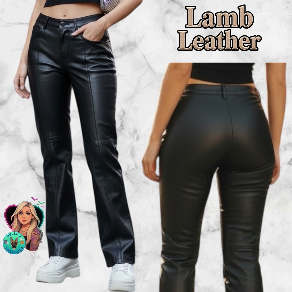 VS2‎ by Vakko Women's 4 Black Lamb Leather Flare Pants Lined Y2K Festival Biker
